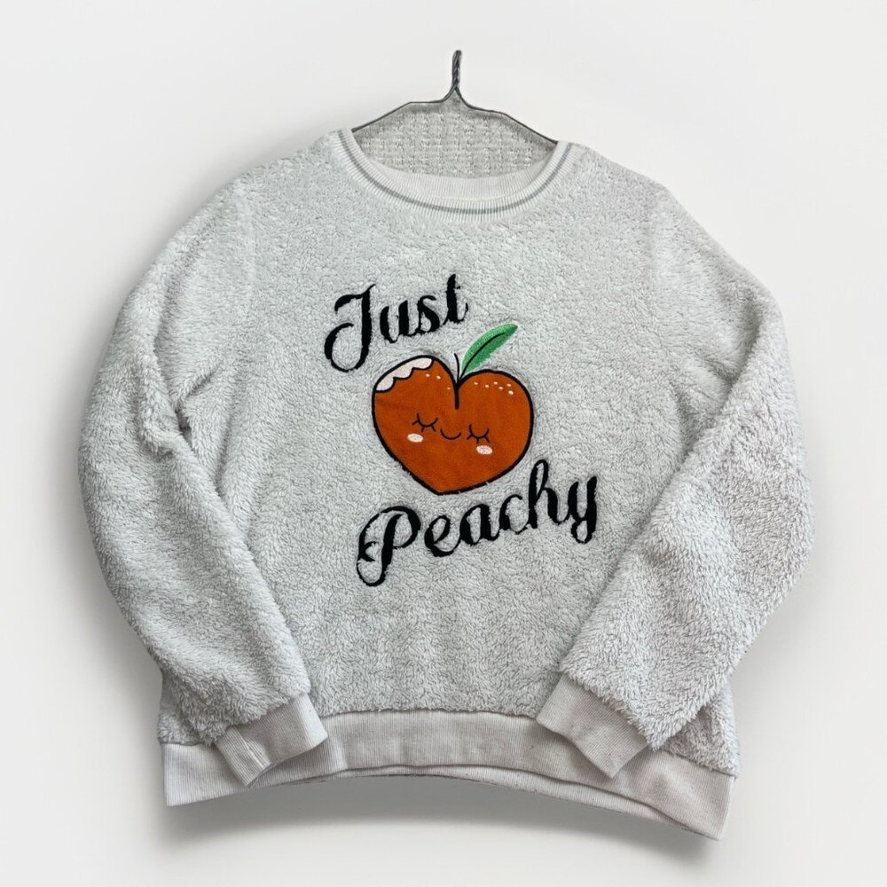 Weekend Edition Just Peachy Sweater Women’s Sz S Fuzzy Sherpa Fleece Cozy Comfy